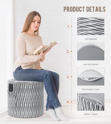 FAIORD Round Stuffed Pouf Ottoman, Footstool Ottoman for footrest, Floor Chair for Living Room Bedroom, Pouf Cushion with All-in-one Foam Filling - Image 6