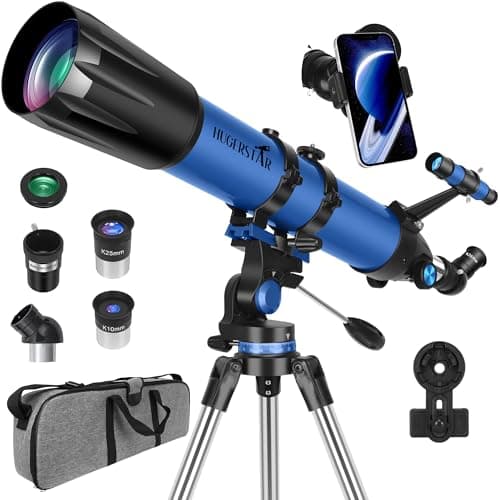 HUGERSTAR Telescope, Telescope for Adults High Powered, 90mm Aperture 800mm Professional Refractor Telescopes for Adults Astronomy Beginners with AZ Mount Stainless Tripod, Carry Bag and Moon Filter - Image 1