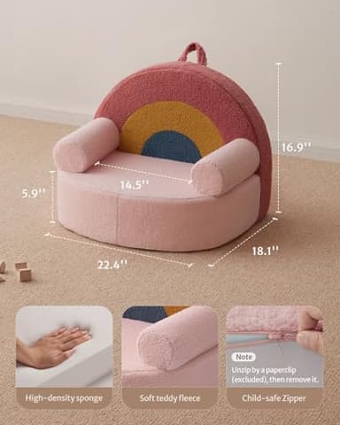 Blissful Diary Toddler Chair Comfy, Foam Kids Chair with Soft Teddy Plush, Toddler Reading Chair with Cute Arclet Designs- Blush Pink - Image 3