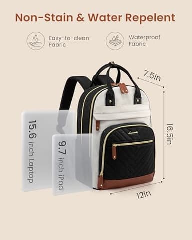 LOVEVOOK Laptop Backpack for Women with Giant Tumbler Holder Pocket,15.6 inch School College Book Bag Nurse Teacher Backpack,Waterproof Work Travel Backpack Purse Laptop Computer Bag,Beige-Black-Brown - Image 6
