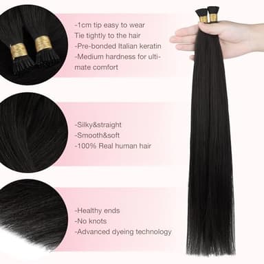 GOO GOO I Tip Hair Extensions Real Human Hair, 18inch 50g 50S, Cold Fusion I Tip Hair Extensions, Invisible Remy Hair Extensions, 1B Natural black - Image 2