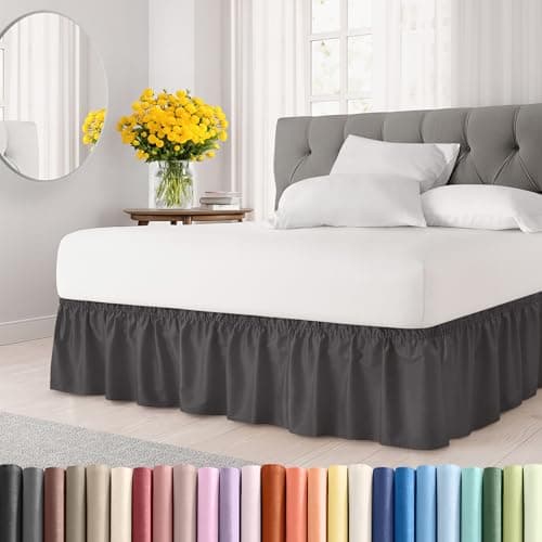 Wrap Around Dust Ruffle Bed Skirt - Dark Grey - for King Size Beds with 18 Inch Drop - Elastic Strap - Adjustable Pleated Bedskirt with Brushed Fabric and Wrinkle Free - for Women, Men, Kids & Teens - Image 1