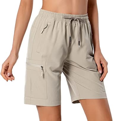 Women's Lightweight Hiking Cargo Shorts Quick Dry Athletic Shorts for Camping Travel Golf with Zipper Pockets Water Resistant Khaki - Image 2