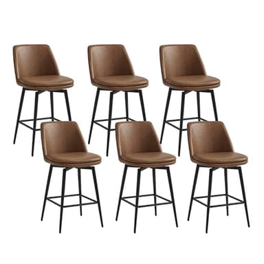 CHITA Swivel Bar Stools, 27.2" Counter Height Bar Stools Set of 6, FSC Certified Upholstered Modern Counter Stools, Metal Legs, Faux Leather, Saddle Brown