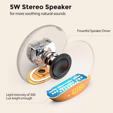 HOUSBAY White Noise Machine Sunrise Alarm Clock, Wake Up Light, Dimmable Night Light, 26 Natural Sounds, Gentle Wake up & Sound Machine for Sleeping, Adults, Kids, Baby-Wooden - Image 4