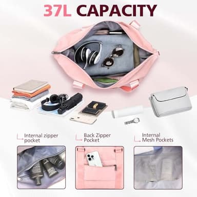 TOPBAG Travel Duffle Bag, Waterproof Weekender Carry On Tote Bags for Women, Sport Gym Bag for Men, Hospital Bag for Labor and Delivery, Overnight Luggage Bag with Trolley Sleeve Coral Pink - Image 3