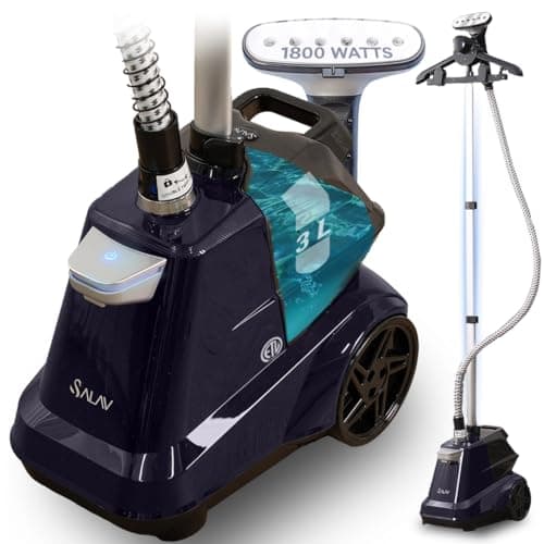 SALAV Heavy Duty Commercial Full-Size Garment Steamer with Foot Pedals and Extra Large 3L (101.5 oz) Water Tank, 1800 watts of Poweful Steam (Navy) - Image 1