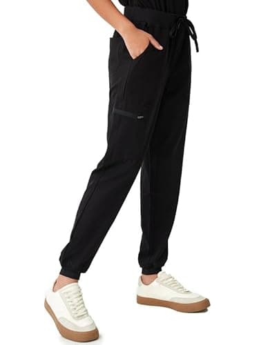 floralhue Scrubs for Women, V-Neck Scrubs Top & Cargo Pants, Scrubs Set with 10 Pockets, Yoga Waistband, 4 Way Stretch, Black, M - Image 6