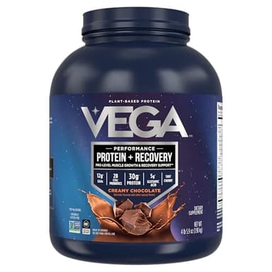 Vega Sport Vegan Protein Powder + Recovery - 30g Plant Based Protein per Serving, Chocolate, 45 Servings, 5g BCAAs, Probiotics, NSF Certified, For Shakes & Smoothies, 4.4lbs (Packaging May Vary) - Image 1