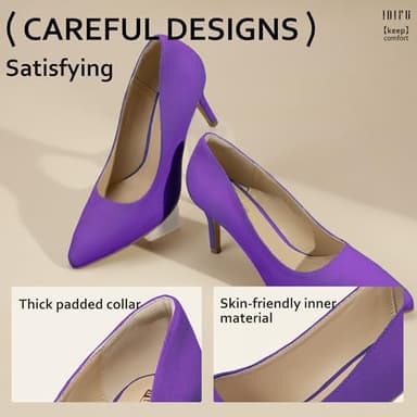IDIFU Purple High Heels Pumps Closed Toe Heels Women's Pumps Stiletto Pointed Toe Dress Shoes Wedding Prom Bridal Work Office Bride Trendy Dressy Comfortable Classic Pumps Shoes(Purple Suede,6) - Image 5