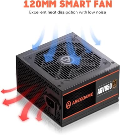 ARESGAME Power Supply 650W, 80 Plus Bronze Certified, Non Modular PSU (AGV650) - Image 5