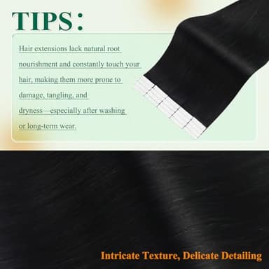 Easyouth Tape in Hair Extensions Black Human Hair Tape in Extensions Jet Black Lightweight Hair Extension Real Human Hair Tapes in 20 Inch 50g 20Pcs - Image 6