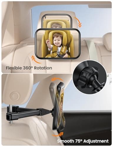 Lamicall Baby Car Mirror for Backseat - [2025 Safest Triangle Hook Clip] Acrylic Car Seat Mirror for Rear Facing, 360° Rotation & Wide Clear View, 3S Quick Install, Newborn Baby Essentials Accessories - Image 4