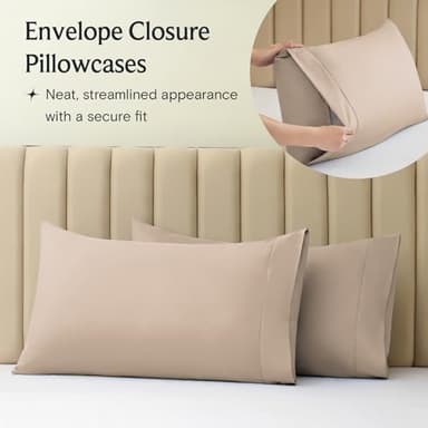 LuxClub 4 PC Queen Sheet Set, Breathable Luxury Bed Sheets, Deep Pockets Wrinkle Free Cooling Sheets Machine Washable Hotel Bedding Silky Soft - Light Khaki Queen - Image 5