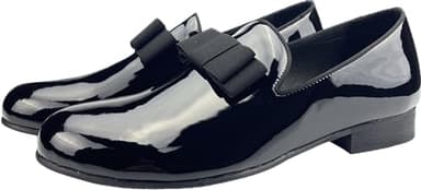 Justar Men's Patent Leather Tuxedo Dress Shoes Slip-on Loafers with Bowtie Wedding Party Prom Shoes for Men (Black, 9) - Image 5