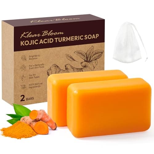 KlearBloom Kojic Acid Soap, Turmeric Soap Bar for Dark Spots Brightening & Moisturizing with Collagen, Vitamin E, Retinol, Hyaluronic Acid, Shea Butter, Paraben & Sulfate-Free 105g x 2 Bars - Image 1