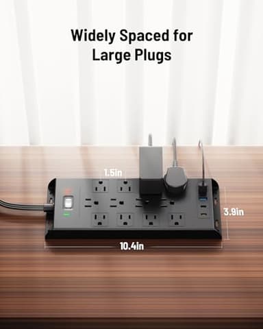 Surge Protector Power Strip 4800J, LeZone 10Ft Long Extension Cord Flat Plug, 12 Outlets 2 USB C 2 USB Ports, Wall Mountable, 20W Desk Charging Station, Black - Image 6