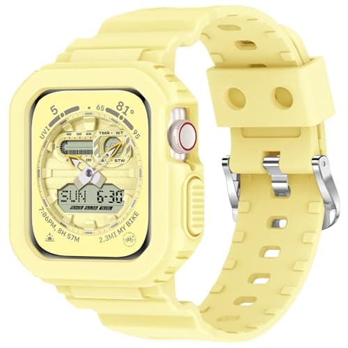 XYF Compatible for Crystal Clear Apple Watch Bands, 45mm 44mm 42mm Bumper Case for Men Women Jelly Sport Cover Strap for iWatch Ultra 2/1 Series 10 9 8 7 SE 6 5 4 3 2 1 (Yellow, 42/44/45) - Image 1