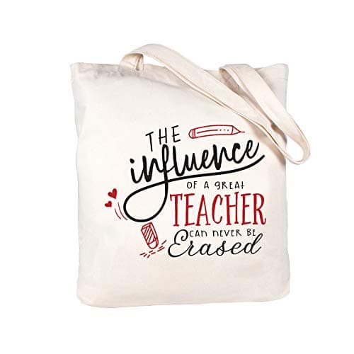 ELEGANTPARK Teacher Appreciation Gifts for Women Teacher Gifts for Retirement Valentines Day Birthday Graduation Christmas Thank You Ivory Cotton Canvas Tote Shoulder Bag with Interior Pocket - Image 1