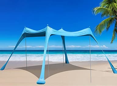 BOTINDO Family Beach Tent Canopy Sun Shade, Pop Up Grande Beach Tent Sun Shelter Stability 4 Poles with Portable Carry Bag Outdoor Shade for Fishing Backyard Camping (Turquoise, 10x10FT 4Pole) - Image 1