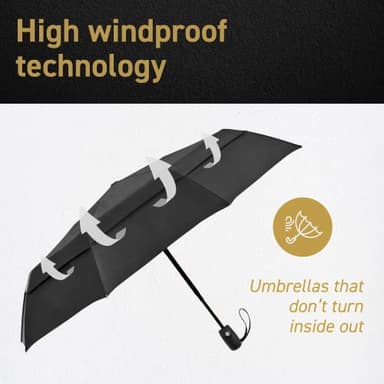 EEZ-Y Travel Umbrellas for Rain - Wind Resistant w/Open Close Button - Black - Image 3