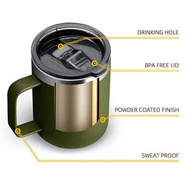 ALOUFEA 12oz Stainless Steel Insulated Coffee Mug with Handle, Double Wall Vacuum Travel Mug, Tumbler Cup with Sliding Lid, Army Green - Image 5