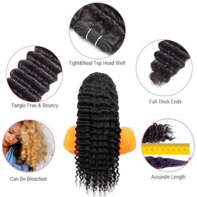 LUXEDIVA 12A Deep Wave Bundles Human Hair 16 18 20 Inchs Human Hair Bundle 100% Unprocessed Brazilian Curly Wet Wavy Texture 3 Bundles Deep Wave Natural Black - Image 3