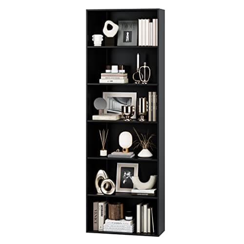 FOTOSOK 6-Tier Open Bookcase and Bookshelf, Freestanding Display Storage Shelves Tall Bookcase for Bedroom, Living Room and Office, Black - Image 1