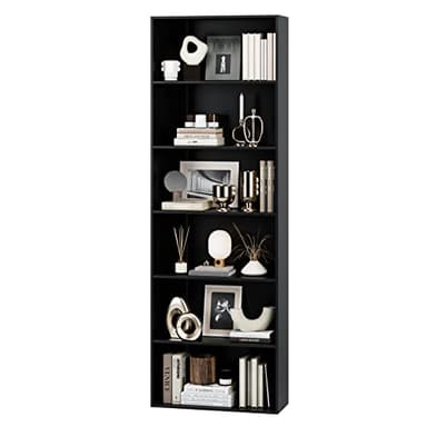 FOTOSOK 6-Tier Open Bookcase and Bookshelf, Freestanding Display Storage Shelves Tall Bookcase for Bedroom, Living Room and Office, Black - Image 1
