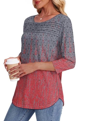 Womens Summer Tops 3/4 Length Sleeve Tshirts Shirts Plus Size Fashion Trendy Cute Tie-Dye Blouses Beach Fashion Charcoal Red XL - Image 4