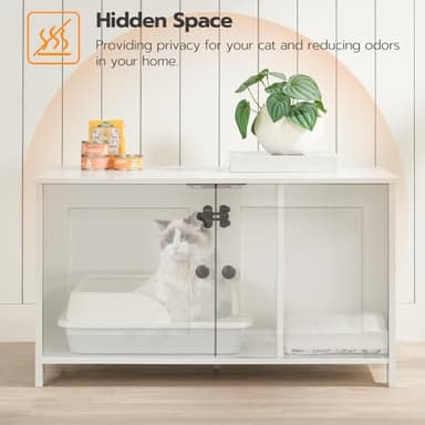 HOOBRO Litter Box Enclosure, Cat Litter Box Furniture with Removable Divider, Large Hidden Litter Box Furniture, Wooden Cat House, End Side Table, 31" L x 17.5" W x 19.7" H, White WT03MW01G2 - Image 7
