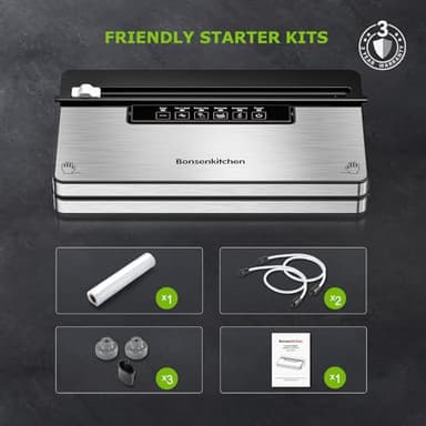 Bonsenkitchen Vacuum Sealer Machine, Powerful Stainless Steel Food Sealer with 5 Modes, Built-in Cutter & Bag Storage,Globefish Technology for High-Speed Continuous Working, Include 1 Bag Roll - Image 7