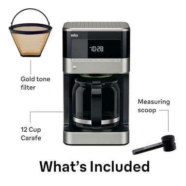 Braun BrewSense 12 Cup Drip Coffee Maker - Pause & Pour Mid Brew, Coffee Machine with 24-Hour Timer & Clock, Bold & Regular Strength, 1-4 Cup Functions, Self Clean, Auto Shutoff, Stainless Steel - Image 5