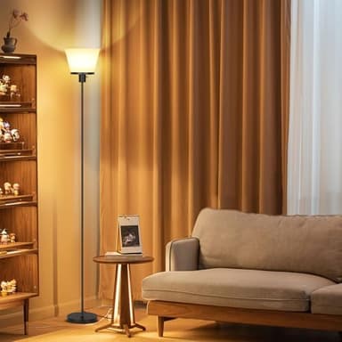 LED Floor Lamp Tall Standing Lamp, Black Modern Torchiere Floor Lamps for Bedroom Living Room Office, Bright Floor Lamp with White Plastic Shade, Bulb Not Included - Image 6
