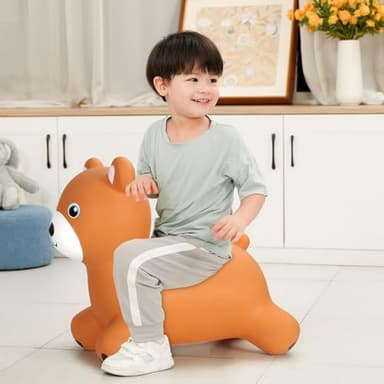 INPANY Bouncy Horse, Bear Hopper Toys, Toddlers Bouncing Animal, Kid Ride on Rubber Bouncer, Outdoor Indoor Cute Birthday Gifts for 2 3 4 Year Old Girls Boys - Image 6