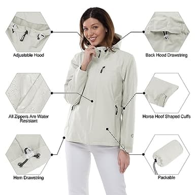 Outdoor Ventures Packable Rain Jacket Women Lightweight Waterproof Raincoat with Hood Cycling Bike Jacket Windbreaker - Image 4