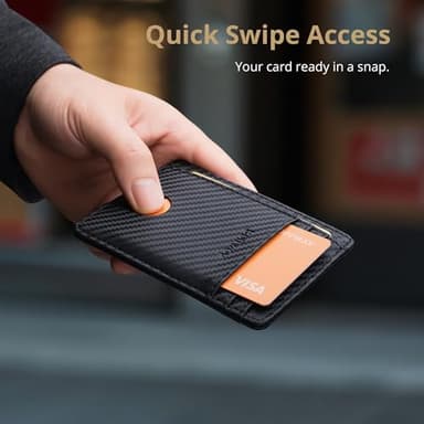 Buffway Slim Minimalist Front Pocket RFID Blocking Leather Wallets for Men and Women - Carbon Fiber Black - Image 4