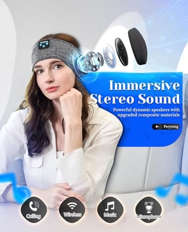 Perytong Sleeping Headphones Bluetooth Headband, Soft Long Time Play Sleeping Headsets with Built in Speakers Perfect for Workout,Running,Yoga,Travel, Darkgray - Image 4