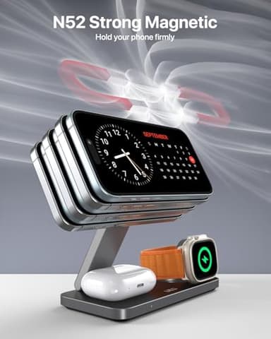 UEQ Foldable 3 in 1 Wireless Charging Station for Apple Magsafe Charger Stand,Fast Magnetic Wireless Charger Station for iPhone 17 Air 16 15 14 13 12 Series,Airpods Pro,Apple Watch Ultra (Pure Black) - Image 5