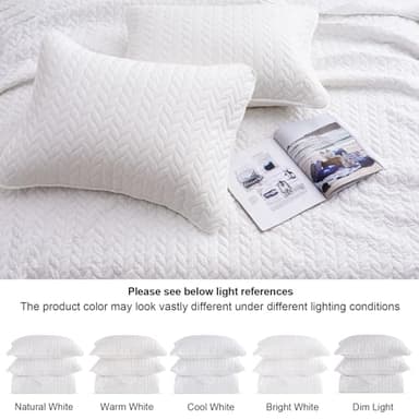 PHF Quilt Bedding Set Queen Size - Lightweight Summer Bedspread, 3PCS Soft Breathable Leaf Pattern Bedding Coverlet for All Season, Drop Nicely Quilt 90" x 96"with 2 Pillow Shams, Coconut White - Image 5