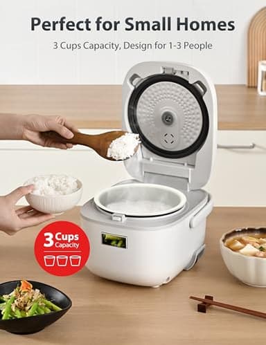Toshiba Mini Rice Cooker, 3 Cups Uncooked Small Rice Cooker, Steamer & Warmer, With Fuzzy Logic And One-Touch Cooking, 24 Hour Delay Timer And Auto Keep Warm Feature, White - Image 2