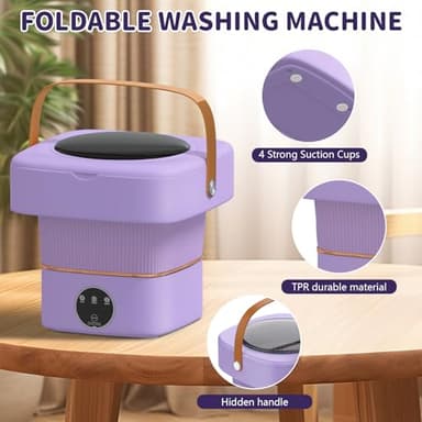 Portable Washing Machine, Foldable Mini Washer with 3 Modes, Compact Clothes Laundry Machine for Underwear, Baby Clothes, Apartments, Camping, Travel(Purple) - Image 3