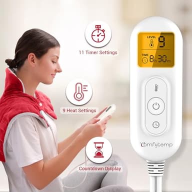 Heating Pad for Neck and Shoulders and Back, Comfytemp Weighted Electric Heat Pad for Pain Relief, 2.6lb Large Heated Wrap, 9 Heat Settings, 11 Auto-Off, Women Men Birthday Gifts Red - Image 4