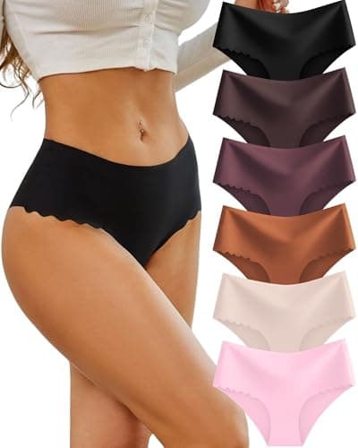 Sth Big High Waisted Seamless Underwear for Women No Show Panties Cheeky Scalloped Edge Bikini Breathable Briefs 6 Pack, Medium - Image 1