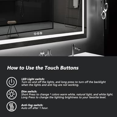 ROOMTEC 30 * 30 Inch Led Bathroom Mirror with Lights,Smart Dimmable Vanity Mirrors for Wall,Anti-Fog Backlit Lighted Makeup Mirror - Image 6