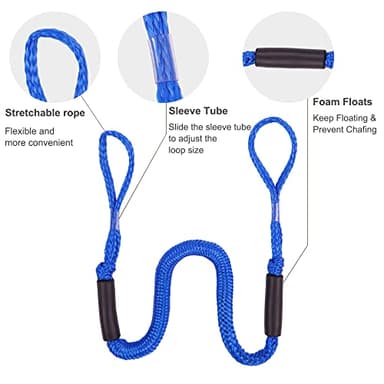 Bungee Dock Lines - Boat Accessories - 4 Feet Shock Cords Docking Rope Mooring Rope for PWC,Jet ski,Pontoon,Kayak,Canoe,Power Boat,Watercraft (Blue) - Image 2