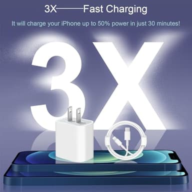 iPhone 14 13 12 11 Super Fast Charger [2Pack] cargador 20W Rapid USB C Wall Charger Block with 6FT Fast Charging Cable Compatible with iPhone 14 Pro Max/Pro/Plus/Mini/iPad - Image 2