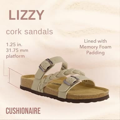 CUSHIONAIRE Women's Cork Footbed Sandal - Comfortable, Adjustable Straps, Arch Support, Wide Widths Available, Boho Chic Summer Slides, Stone 8 - Image 4