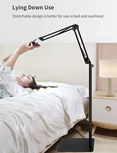 BluuSuuk Tablet Floor Stand with Double Weight Base, Overhead Bed Phone Mount Height Adjustable Arm Stretchable Stand Holder, Compatible with iPad Mini Air Pro, Galaxy Tab, Kindle, Switch, Cell Phones - Image 2