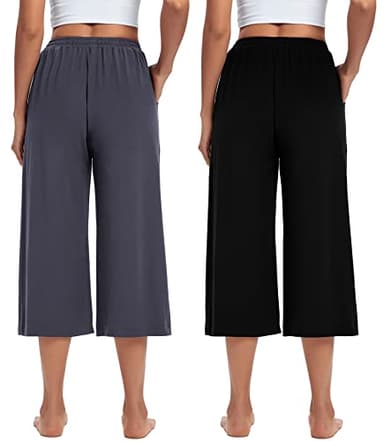 ASIMOON Womens Capri Pants Wide Leg Lounge Pants Loose Comfy Drawstring Lounge Pajama Yoga Capris with Pockets for Women - Image 3